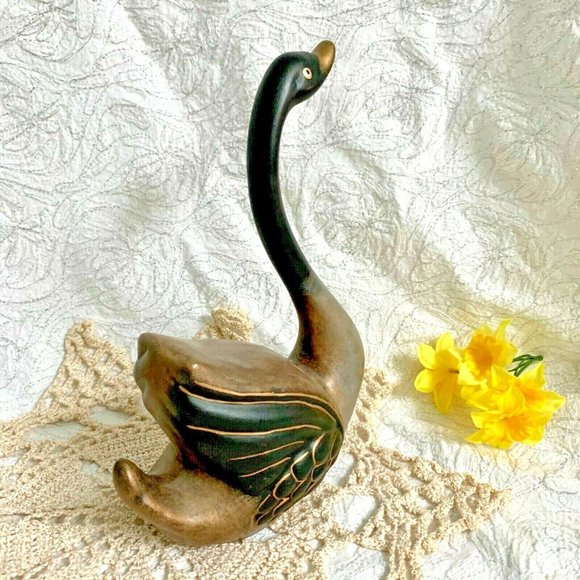 Black Swan Figurines Hand Painted MCM Style Signed Folk Art - Picture 6 of 12